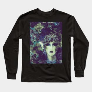 MUTED GREEN BLUE ART DECO FLAPPER COLLAGE Long Sleeve T-Shirt